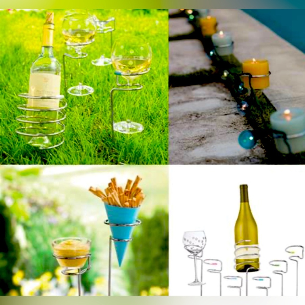 New Open Box Pampered Chef Outdoor Party Sticks #2828 1 Bottle & 6 glass holders